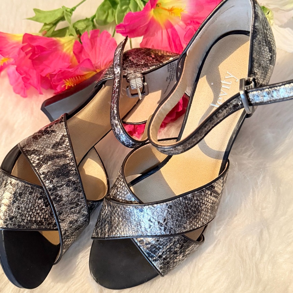 Levity Black and Gray Snakeskin Heels - Picture 4 of 16